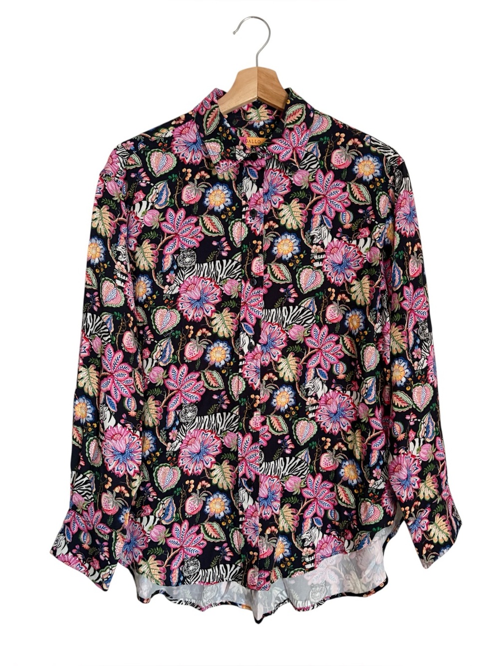 VILAGALLO women's donia tigers and flowers shirt in navy print Size 42 (14)